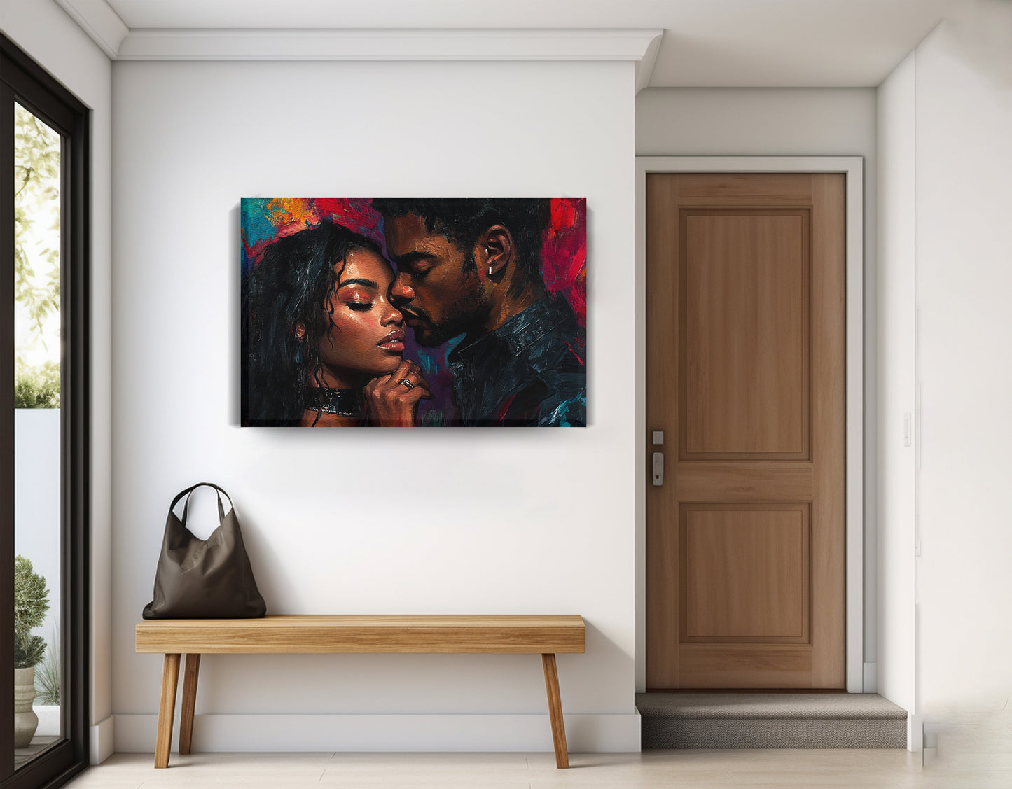 Black Love Couple Portrait Black love wall art displayed as entryway wall decor