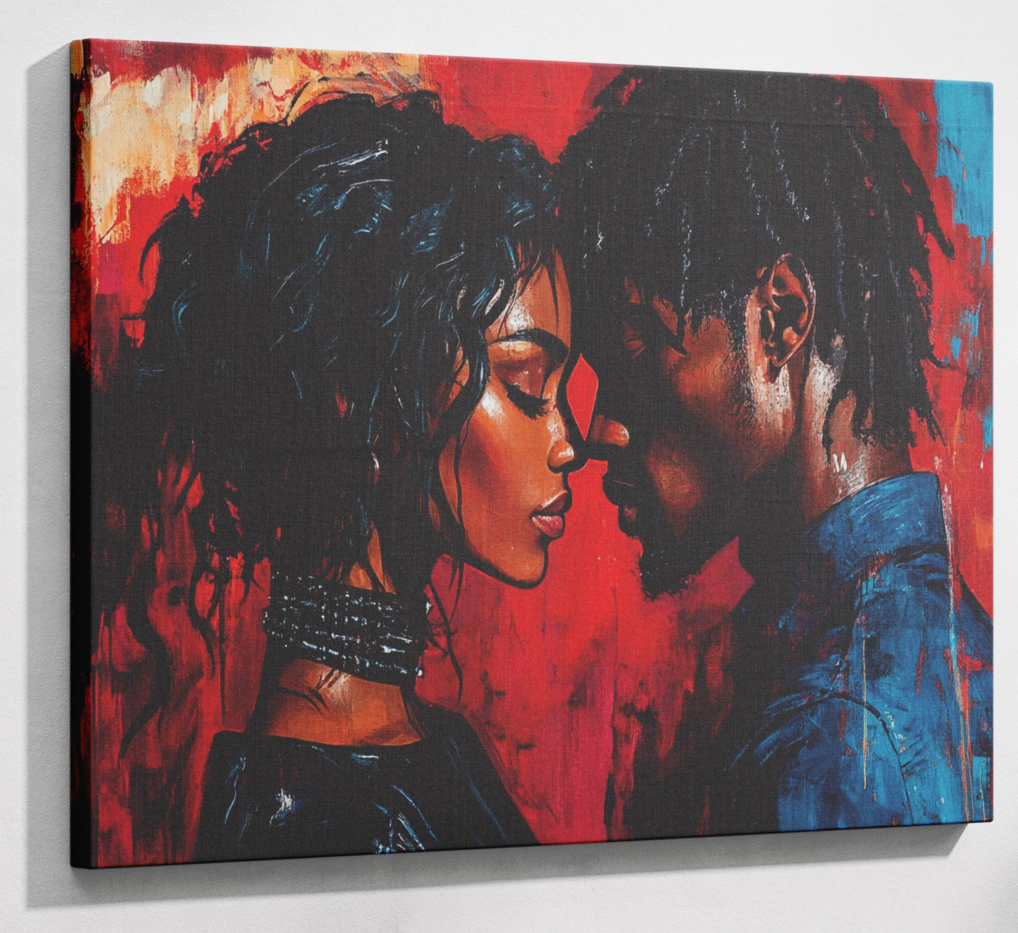 Black Couple Passion Portrait Black love wall art canvas print with visible wall art format
