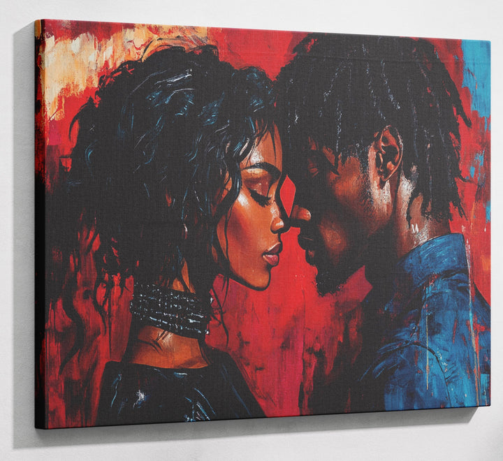 Black Couple Passion Portrait Black love wall art canvas print with visible wall art format