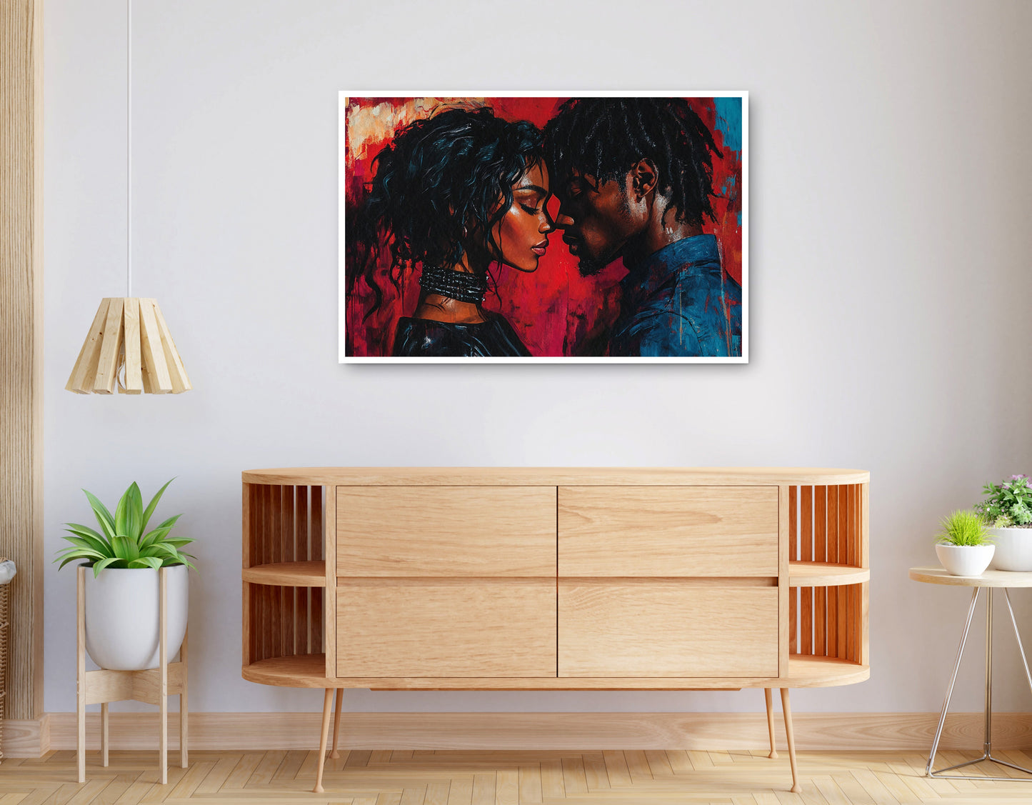 Alternate view of Black Couple Passion Portrait Black love wall art canvas print
