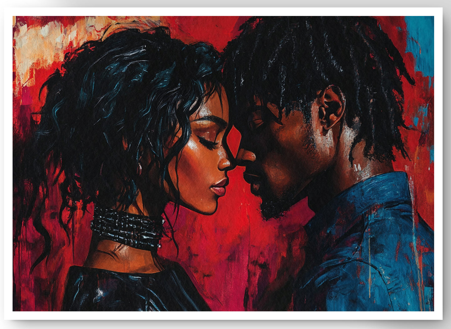 Black Couple Passion Portrait Black love wall art canvas print by MoomZee Artwork