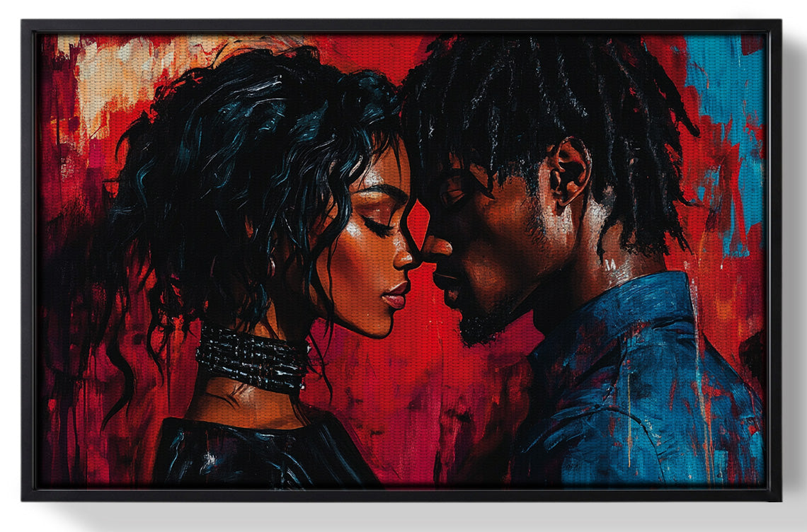 Framed Black Couple Passion Portrait Black love wall art for home decor