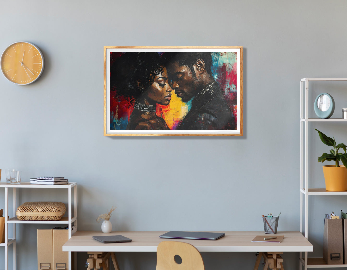 Black Couple Romantic Portrait Black love wall art view 78