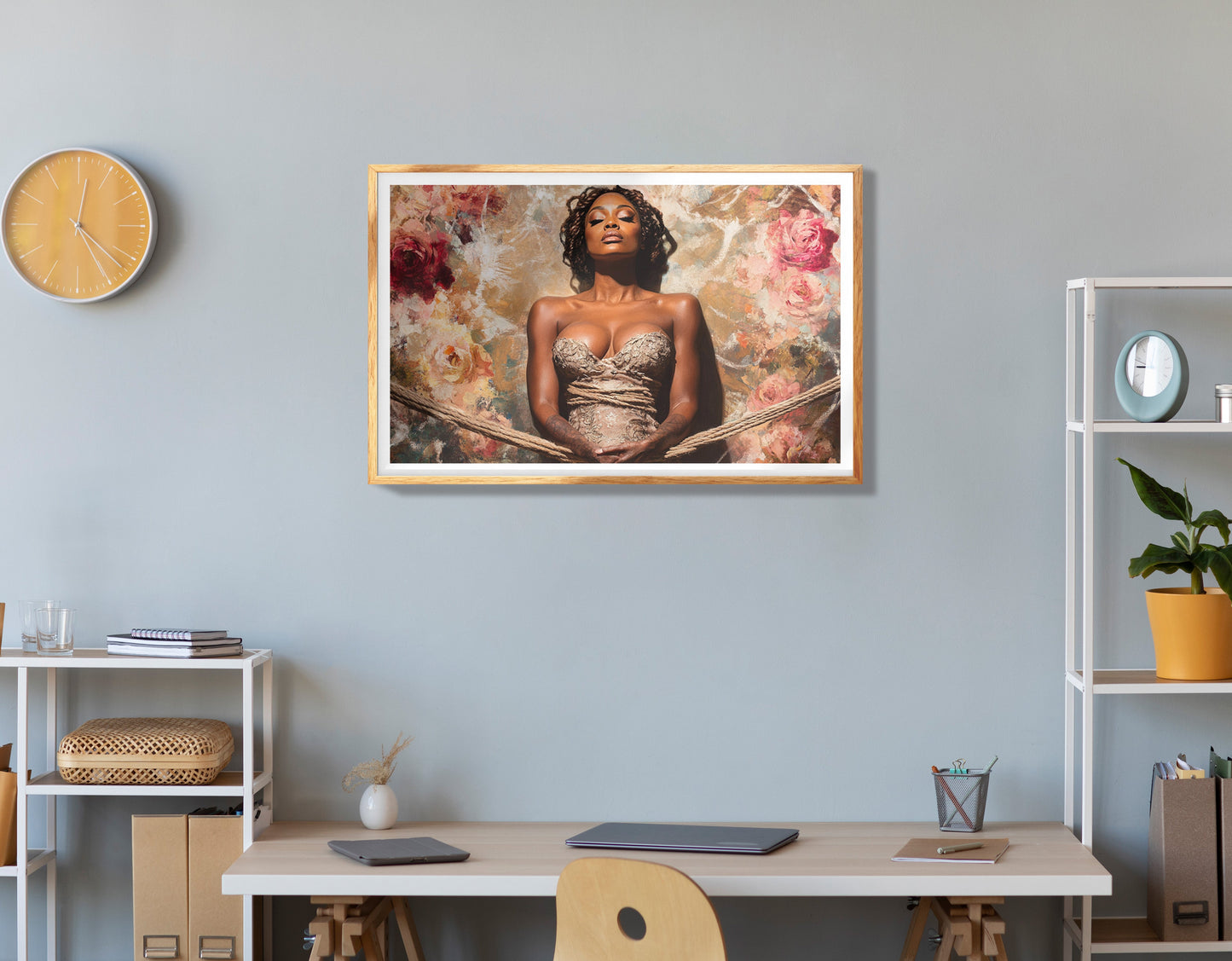 Elegant Black Woman Floral Portrait African American wall art view 78