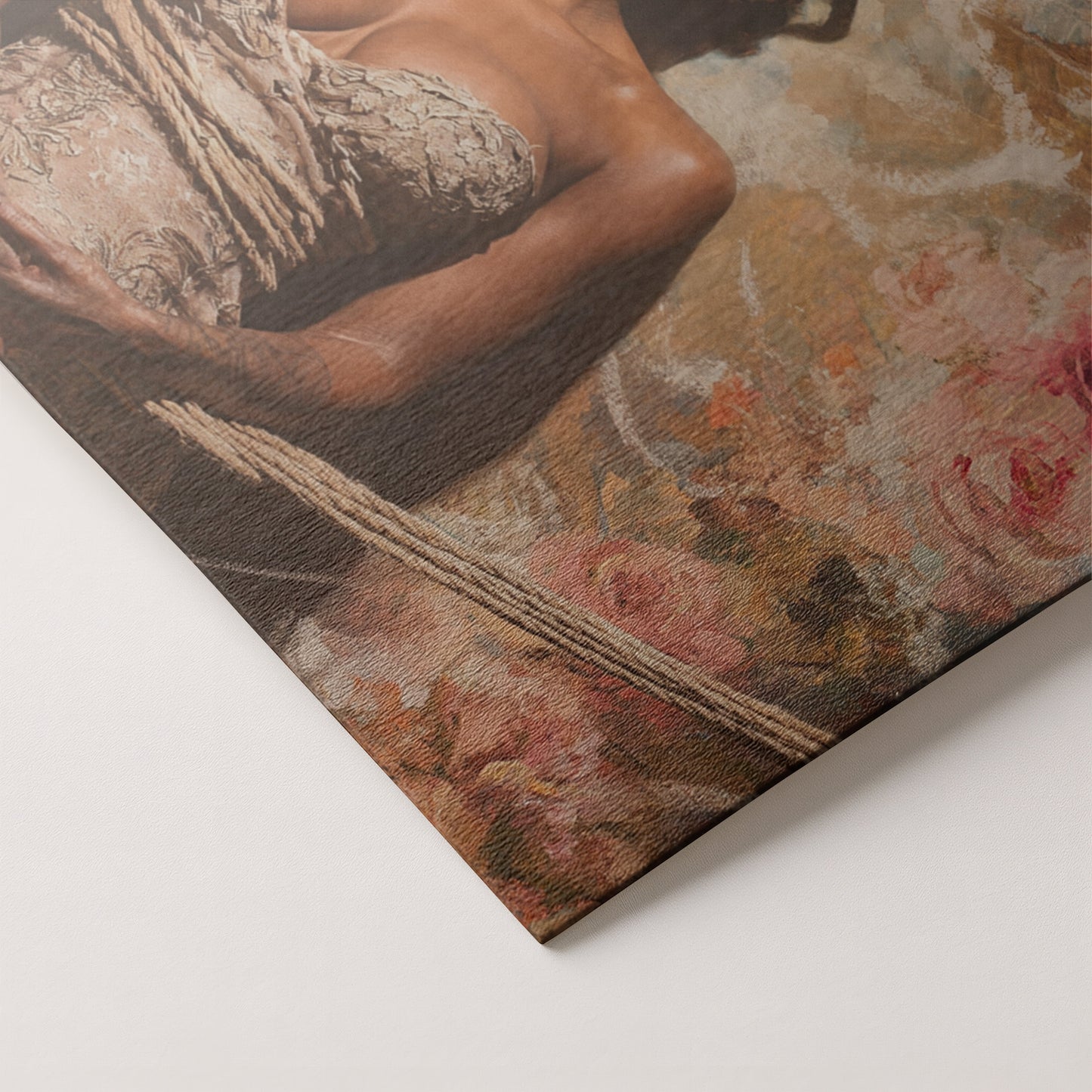 Elegant Black Woman Floral Portrait African American wall art artwork by MoomZee Artwork