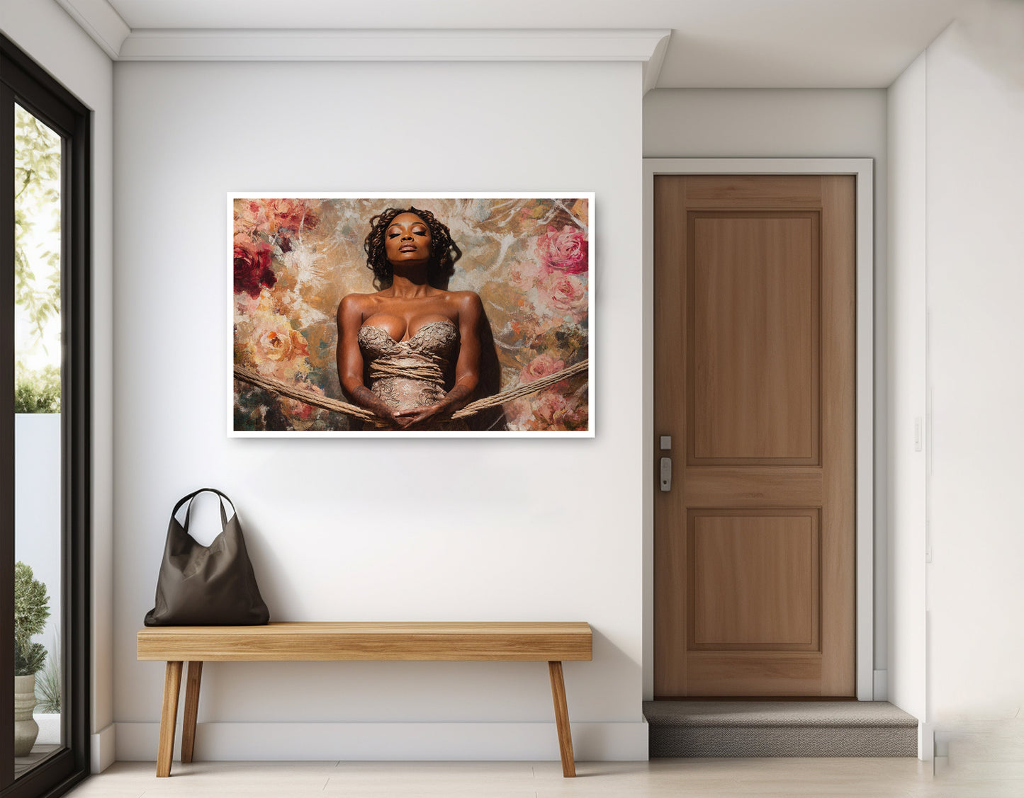 Elegant Black Woman Floral Portrait African American wall art home decor view