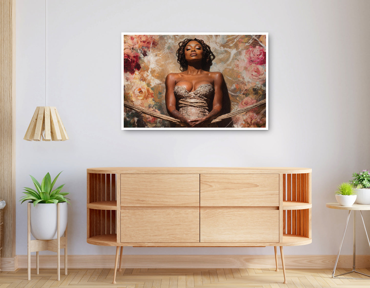 Alternate view of Elegant Black Woman Floral Portrait African American wall art canvas print