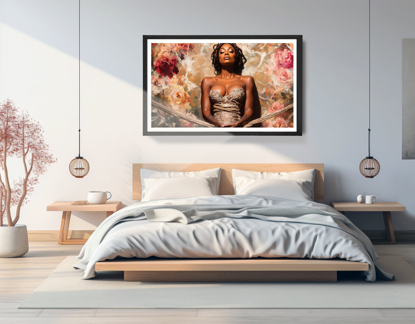 Elegant Black Woman Floral Portrait African American wall art view 69
