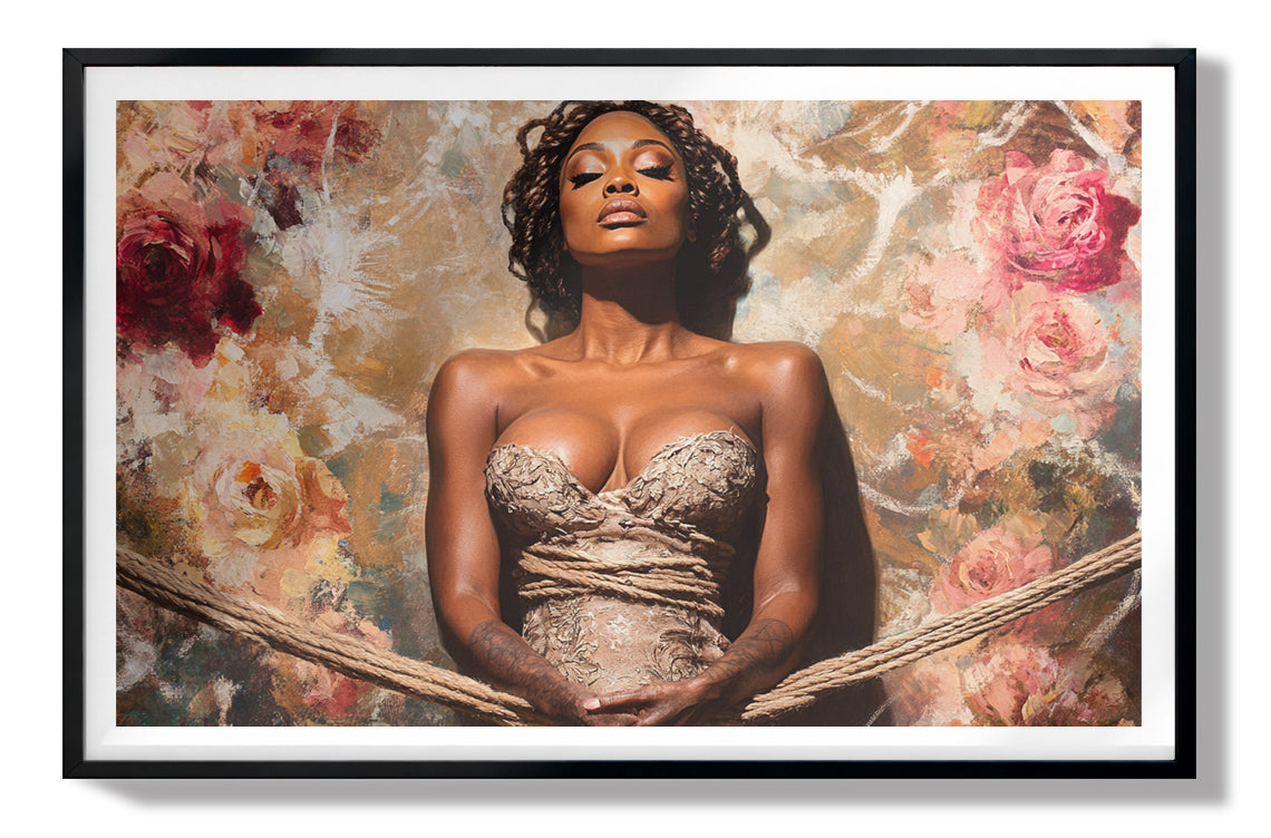 Elegant Black Woman Floral Portrait African American wall art view 67