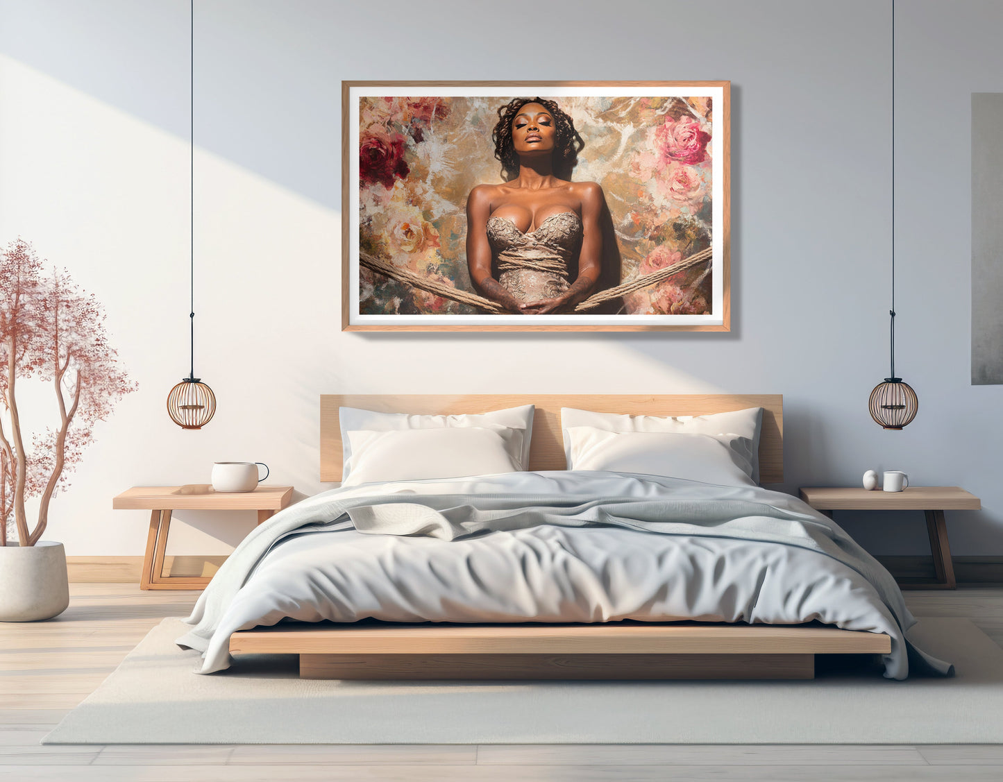Elegant Black Woman Floral Portrait African American wall art view 81