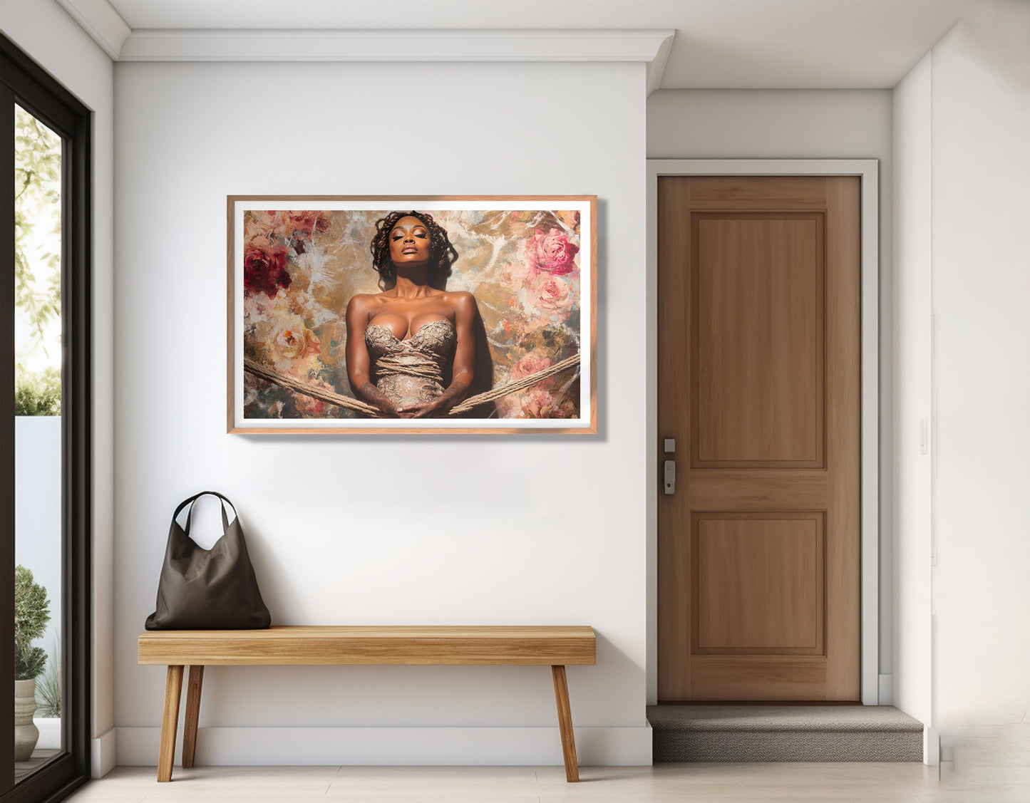 Elegant Black Woman Floral Portrait African American wall art view 83