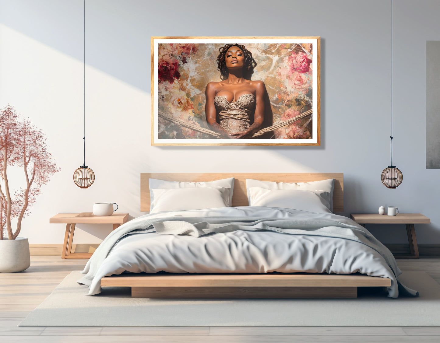 Elegant Black Woman Floral Portrait African American wall art view 75