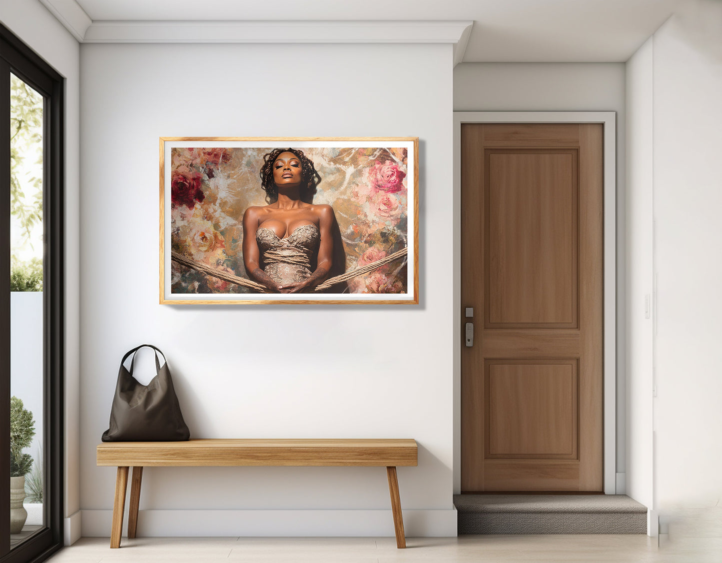 Elegant Black Woman Floral Portrait African American wall art view 77