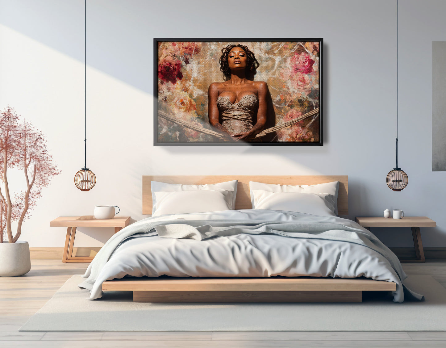 Elegant Black Woman Floral Portrait African American wall art view 27