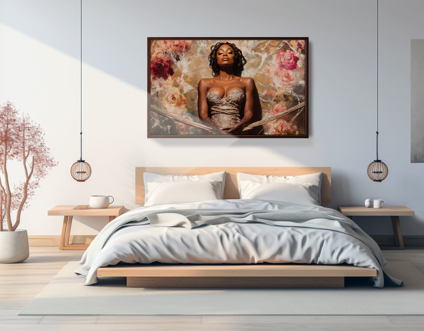 Elegant Black Woman Floral Portrait African American wall art view 33