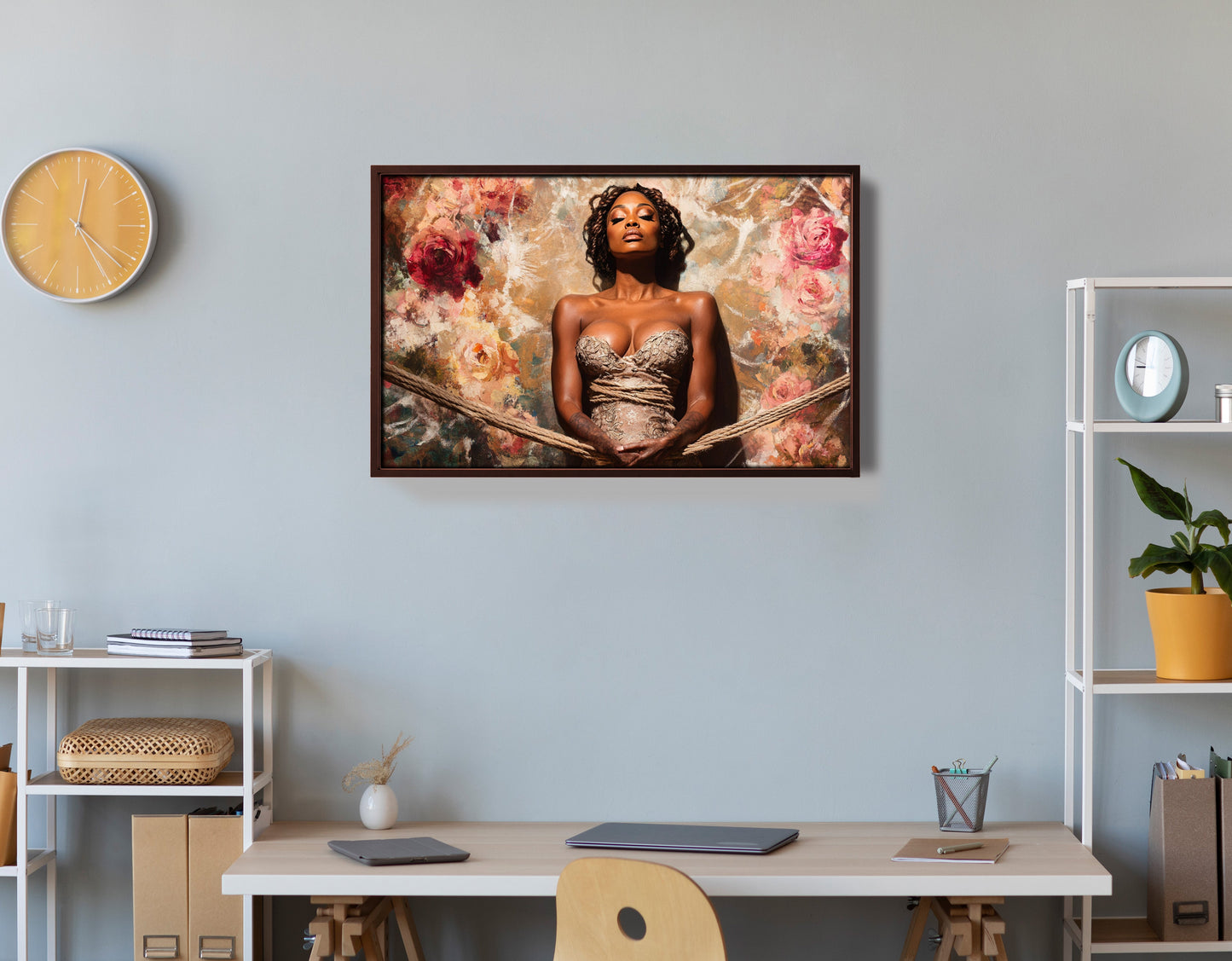 Elegant Black Woman Floral Portrait African American wall art view 36