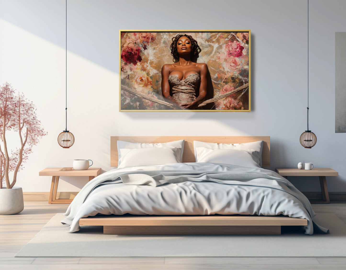 Elegant Black Woman Floral Portrait African American wall art view 39