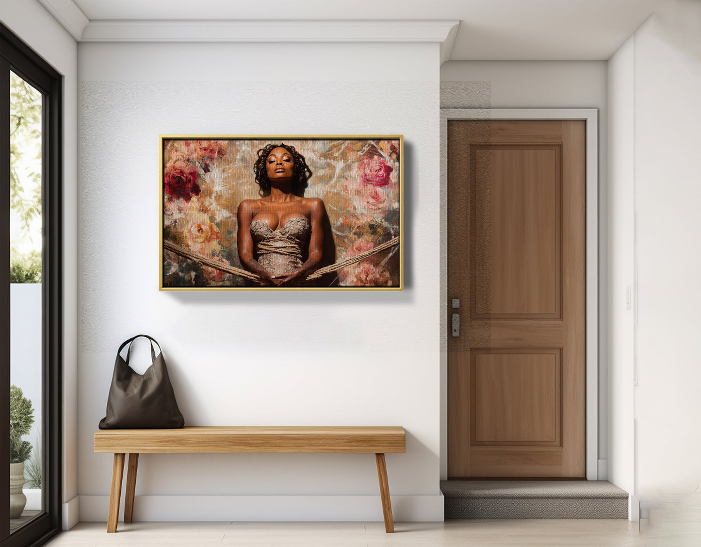 Elegant Black Woman Floral Portrait African American wall art view 41
