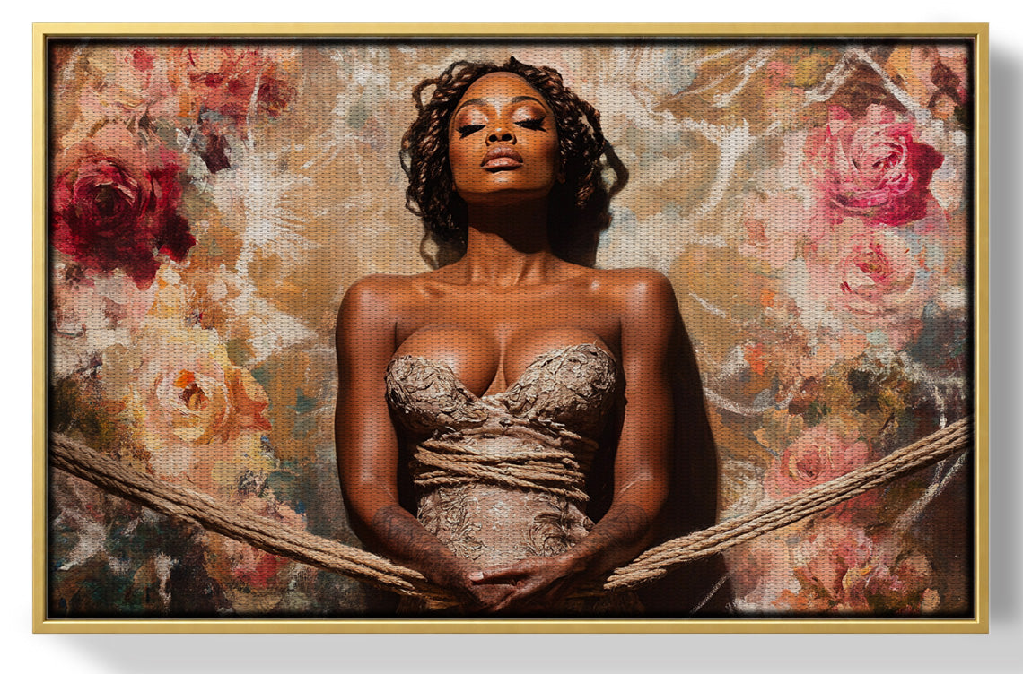 Elegant Black Woman Floral Portrait African American wall art view 37