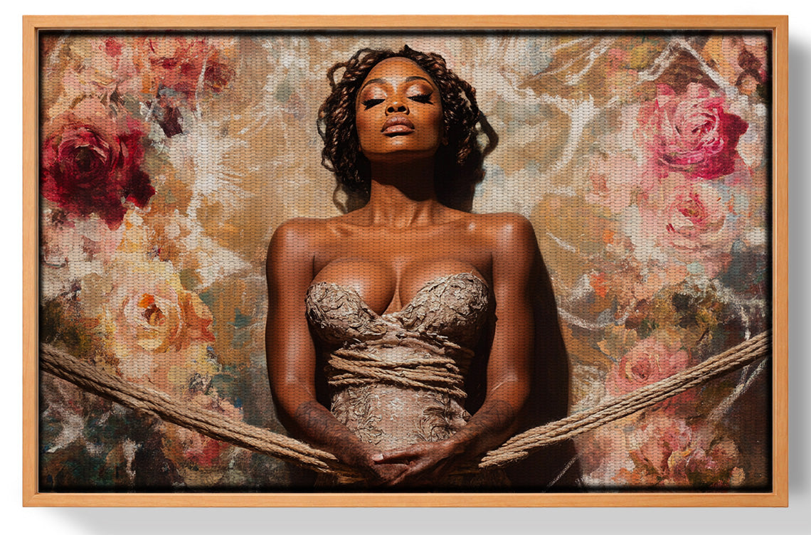 Elegant Black Woman Floral Portrait African American wall art view 43