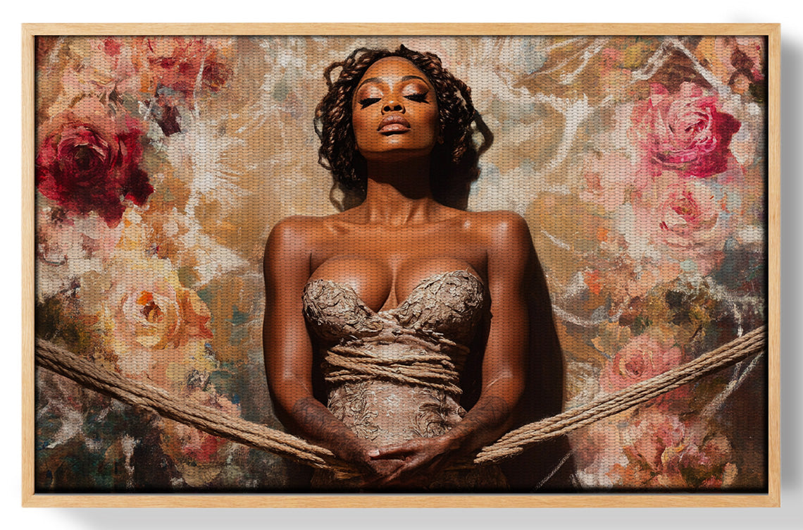 Elegant Black Woman Floral Portrait African American wall art view 49
