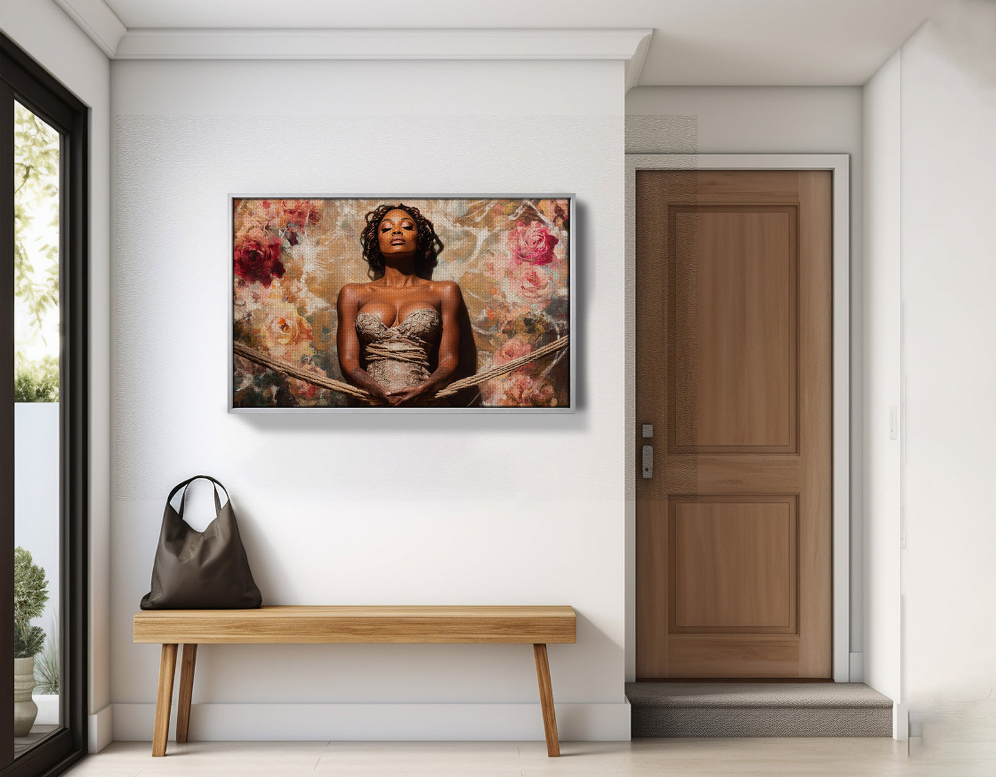 Elegant Black Woman Floral Portrait African American wall art view 59