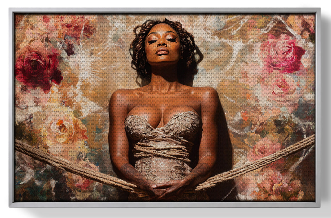 Elegant Black Woman Floral Portrait African American wall art view 55