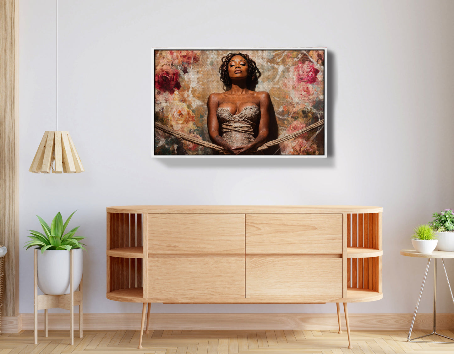 Elegant Black Woman Floral Portrait African American wall art view 62