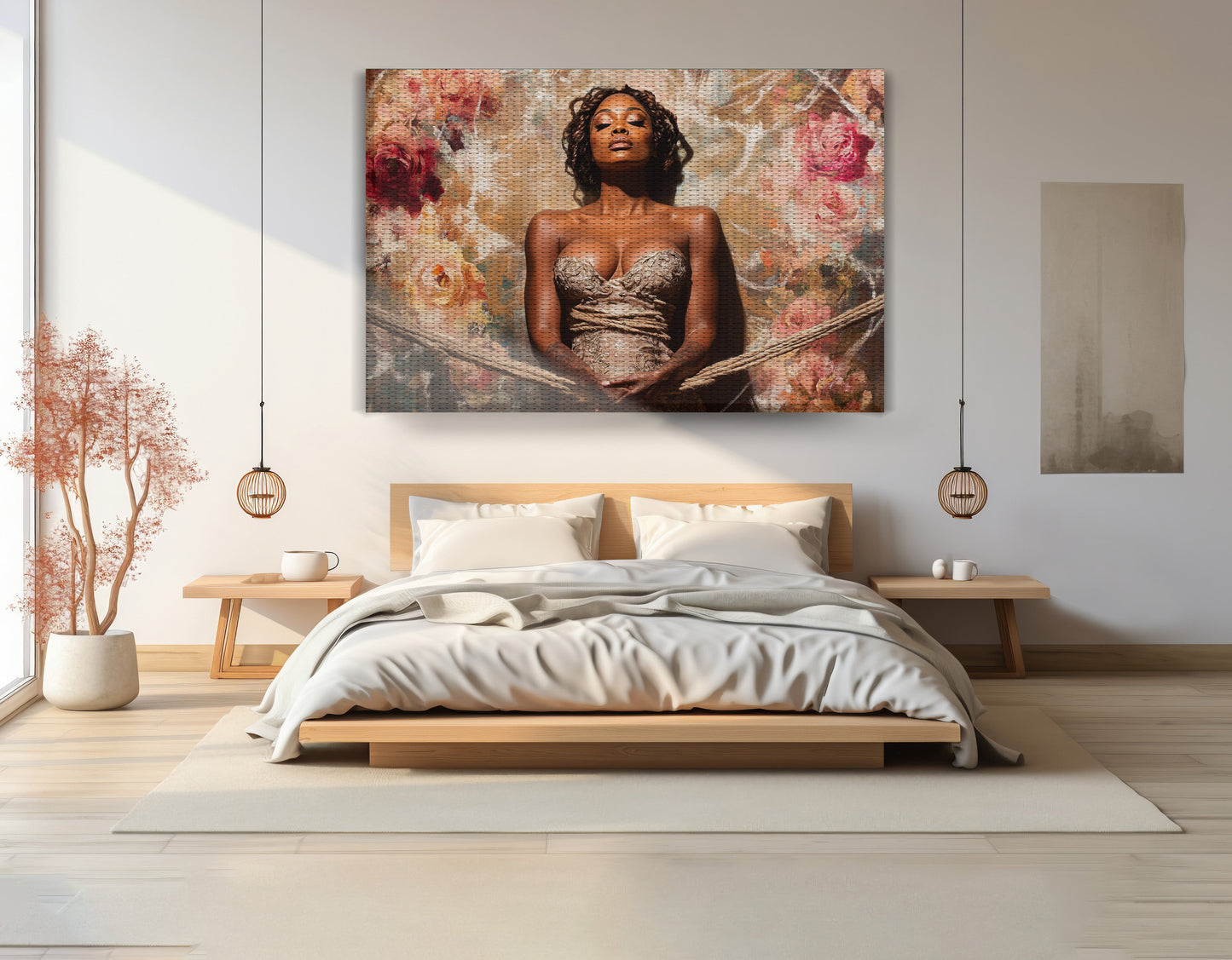 Elegant Black Woman Floral Portrait African American wall art view 15