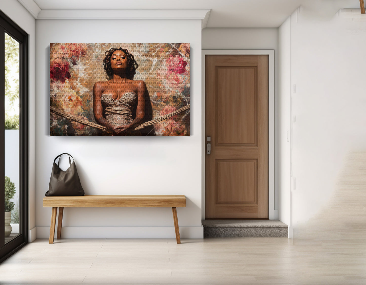 Elegant Black Woman Floral Portrait African American wall art view 17