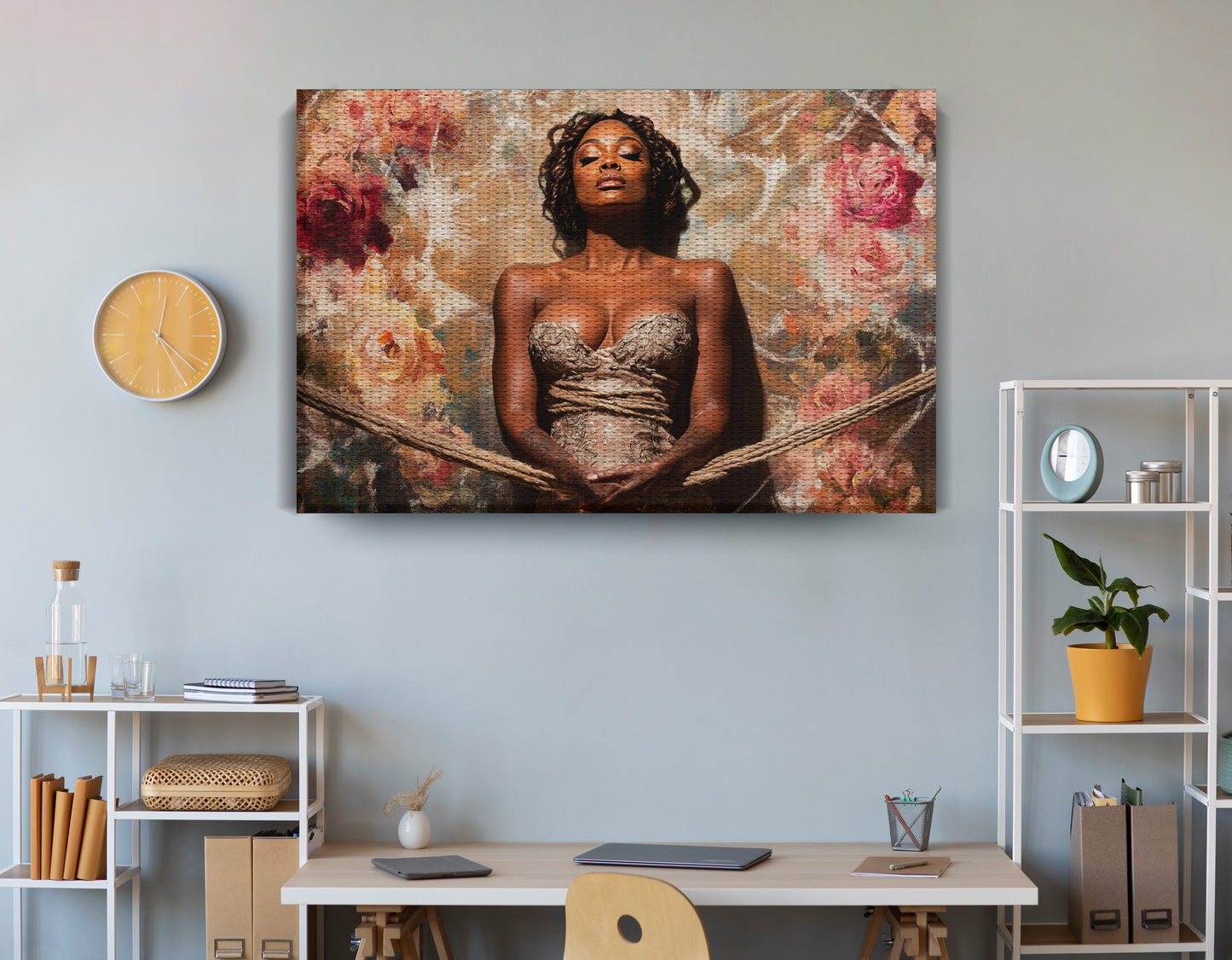 Elegant Black Woman Floral Portrait African American wall art view 18