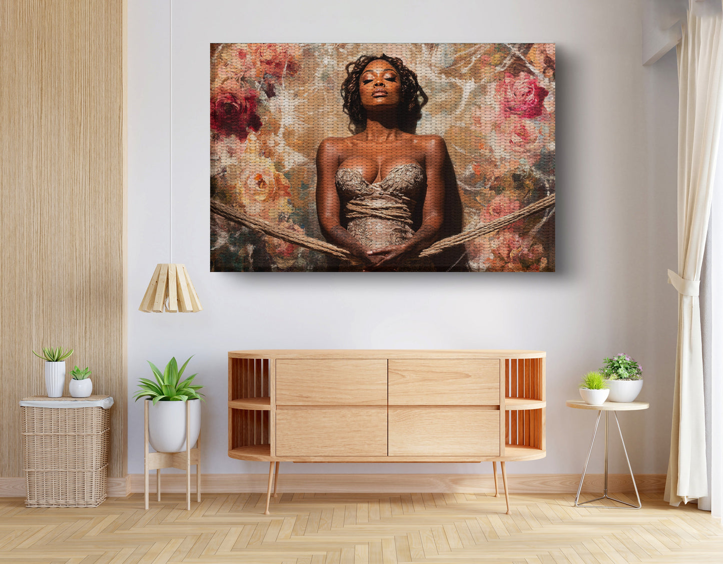 Elegant Black Woman Floral Portrait African American wall art view 14