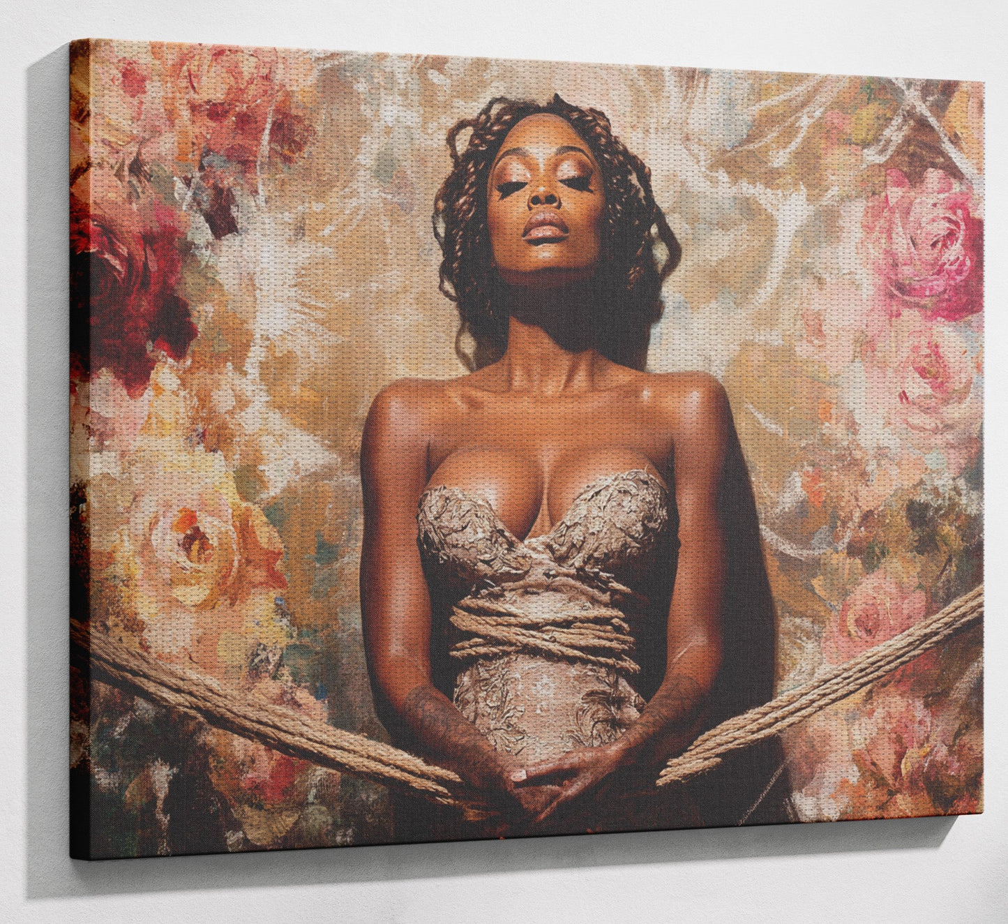 Elegant Black Woman Floral Portrait African American wall art view 13