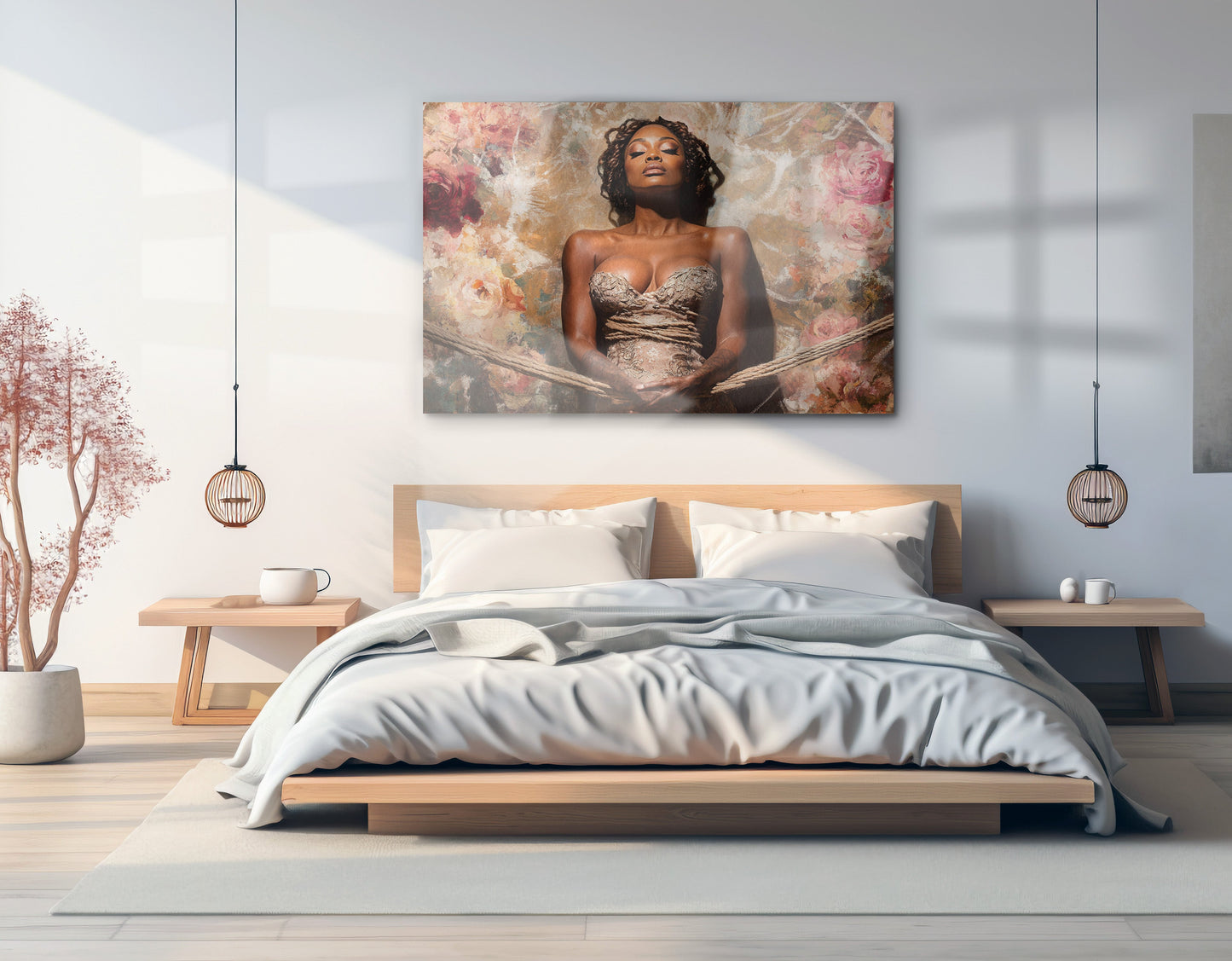 Elegant Black Woman Floral Portrait African American wall art view 21