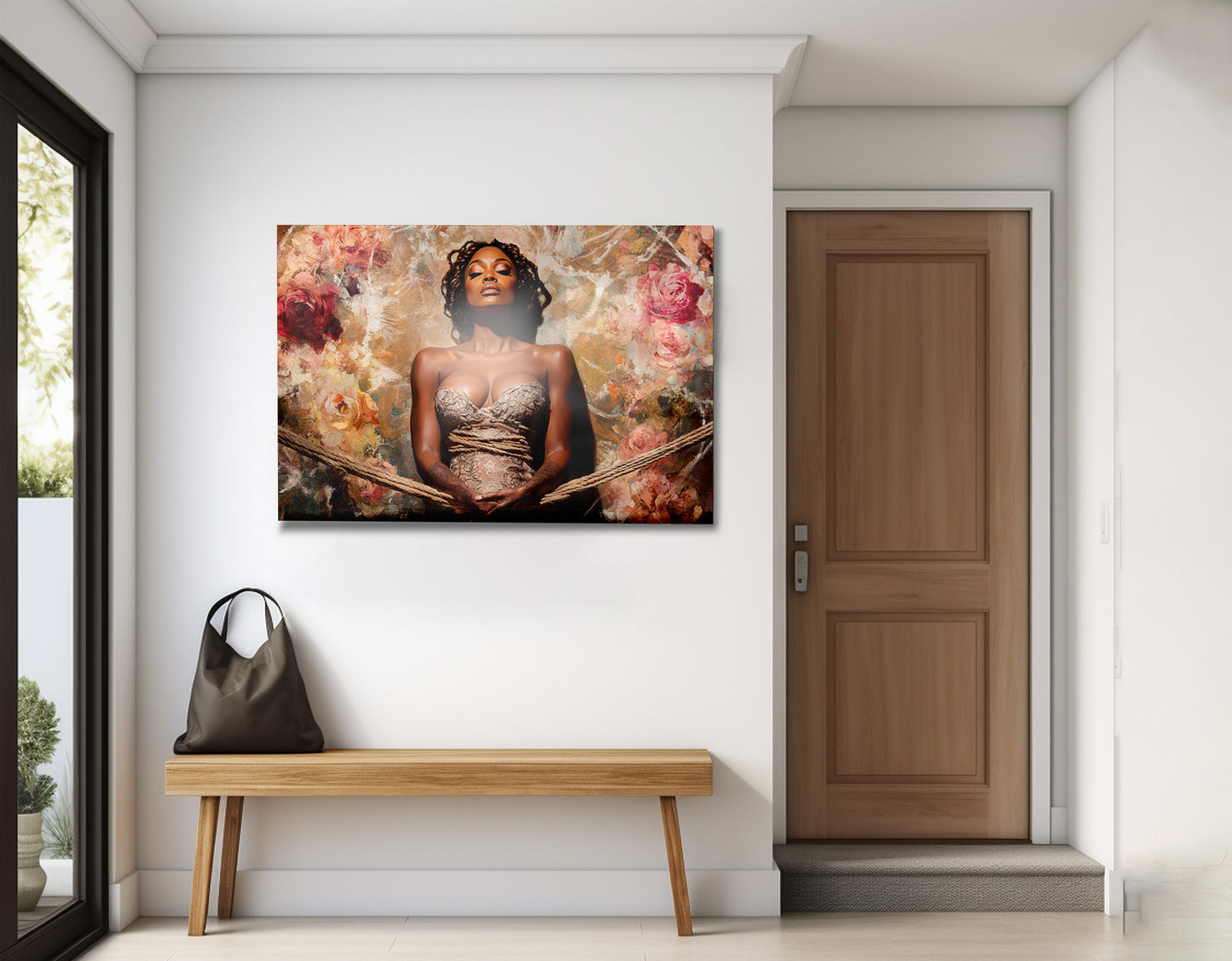Elegant Black Woman Floral Portrait African American wall art view 23