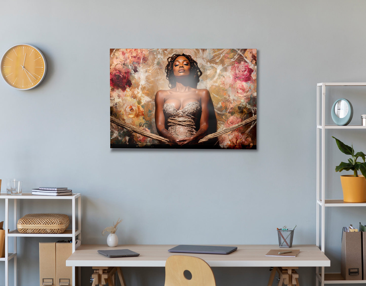 Elegant Black Woman Floral Portrait African American wall art view 24