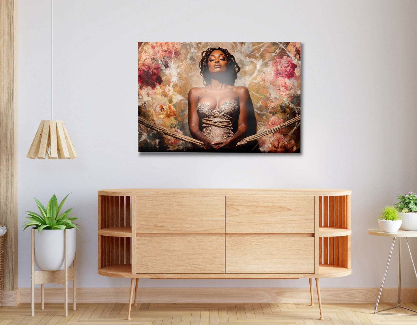 Elegant Black Woman Floral Portrait African American wall art view 20