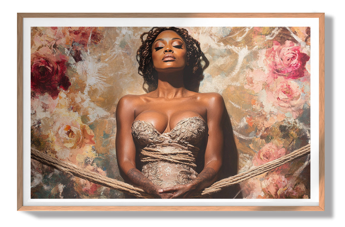 Elegant Black Woman Floral Portrait African American wall art view 79