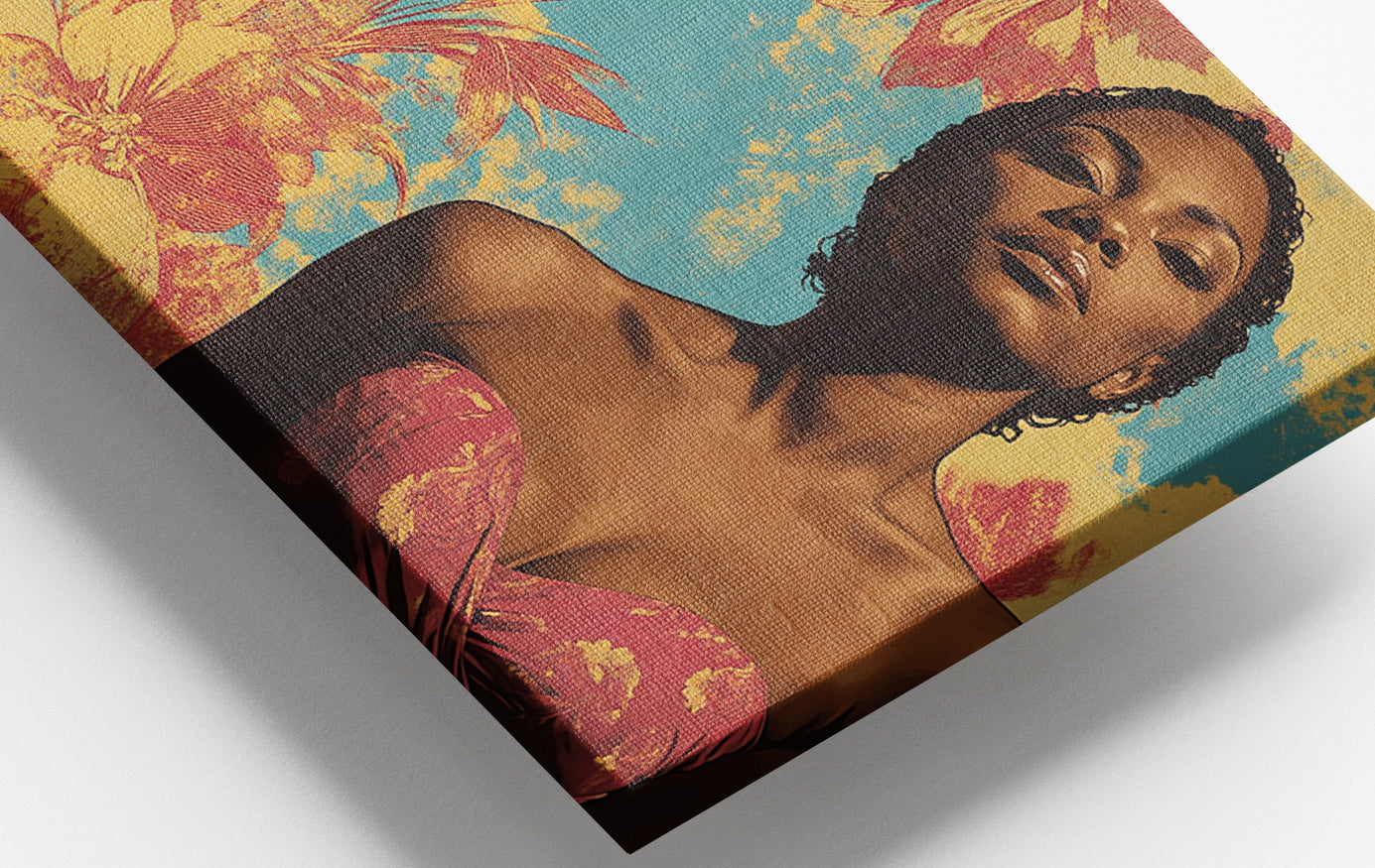 Close-up of Black Woman Floral Portrait African American wall art detail