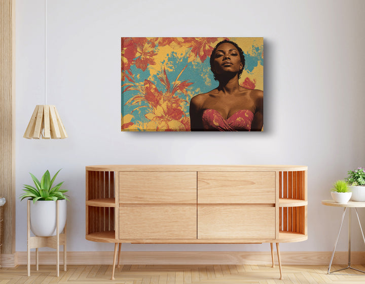 Black Woman Floral Portrait Wall Art Print
