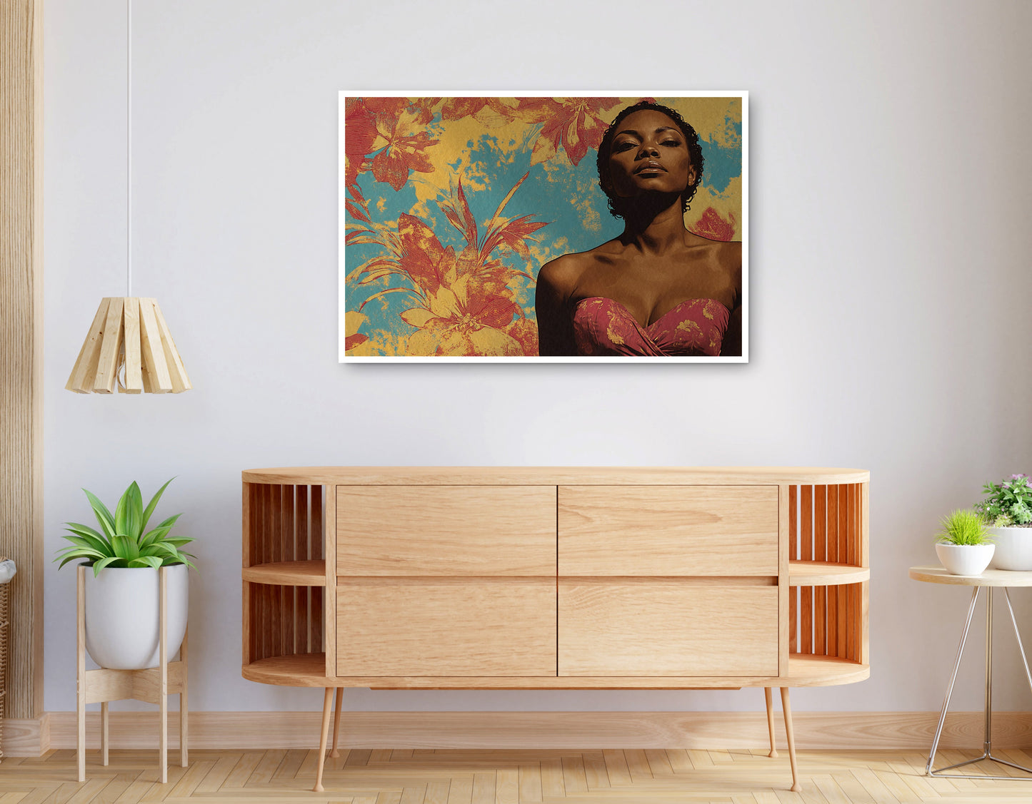 Alternate view of Black Woman Floral Portrait African American wall art canvas print