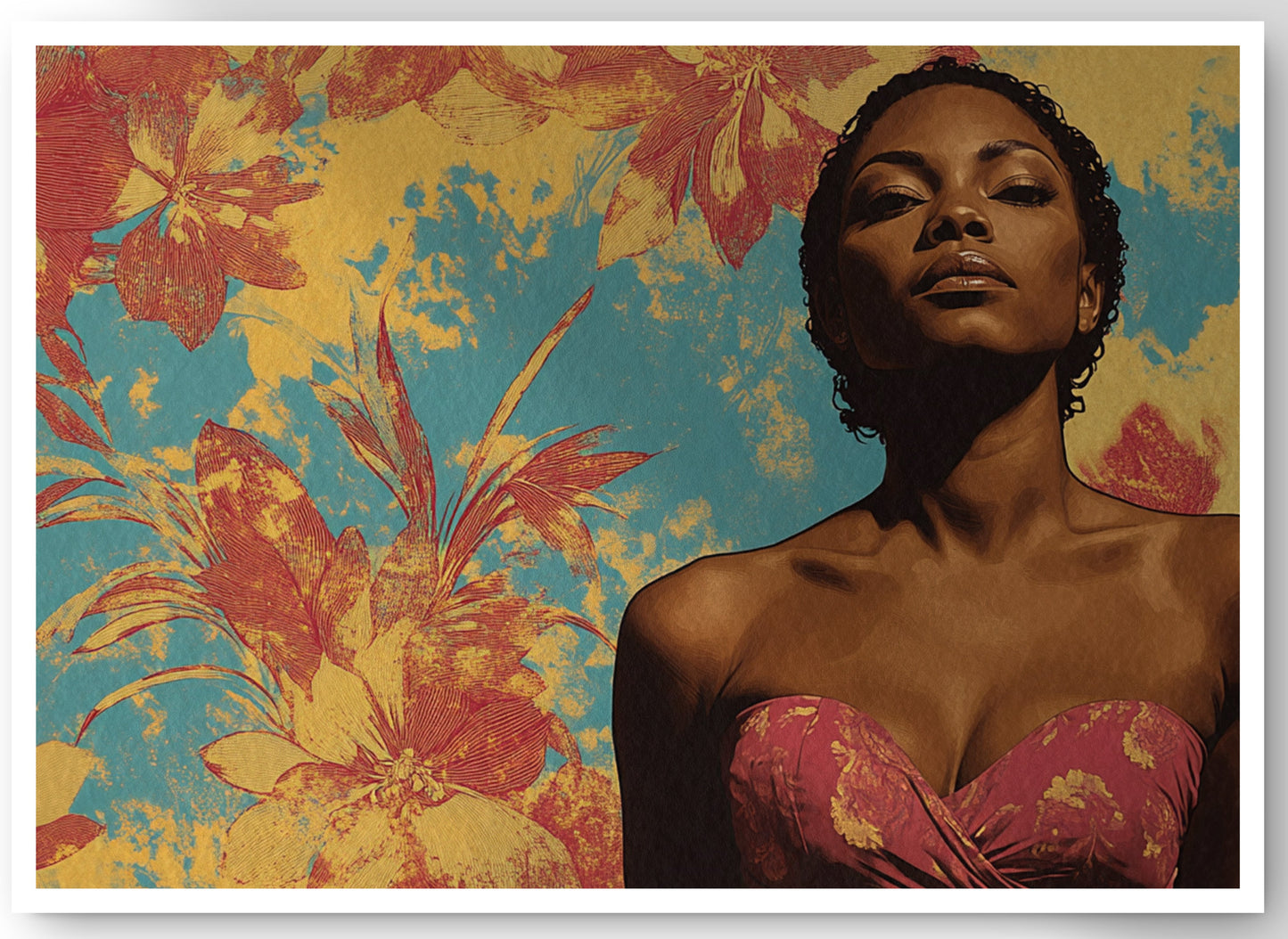 Black Woman Floral Portrait African American wall art canvas print by MoomZee Artwork
