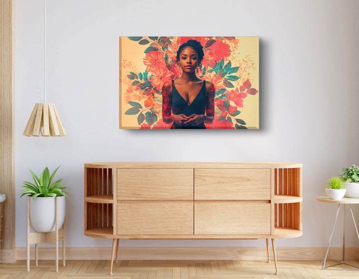 Black Woman Tropical Floral Wall Art Print