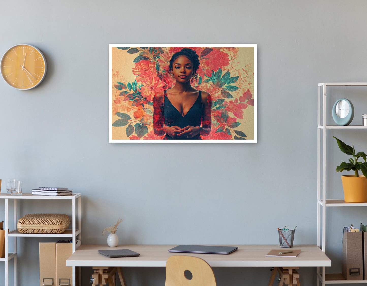 Black Woman Tropical Floral African American wall art print view