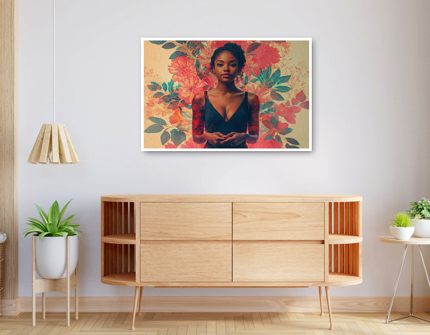Alternate view of Black Woman Tropical Floral African American wall art canvas print