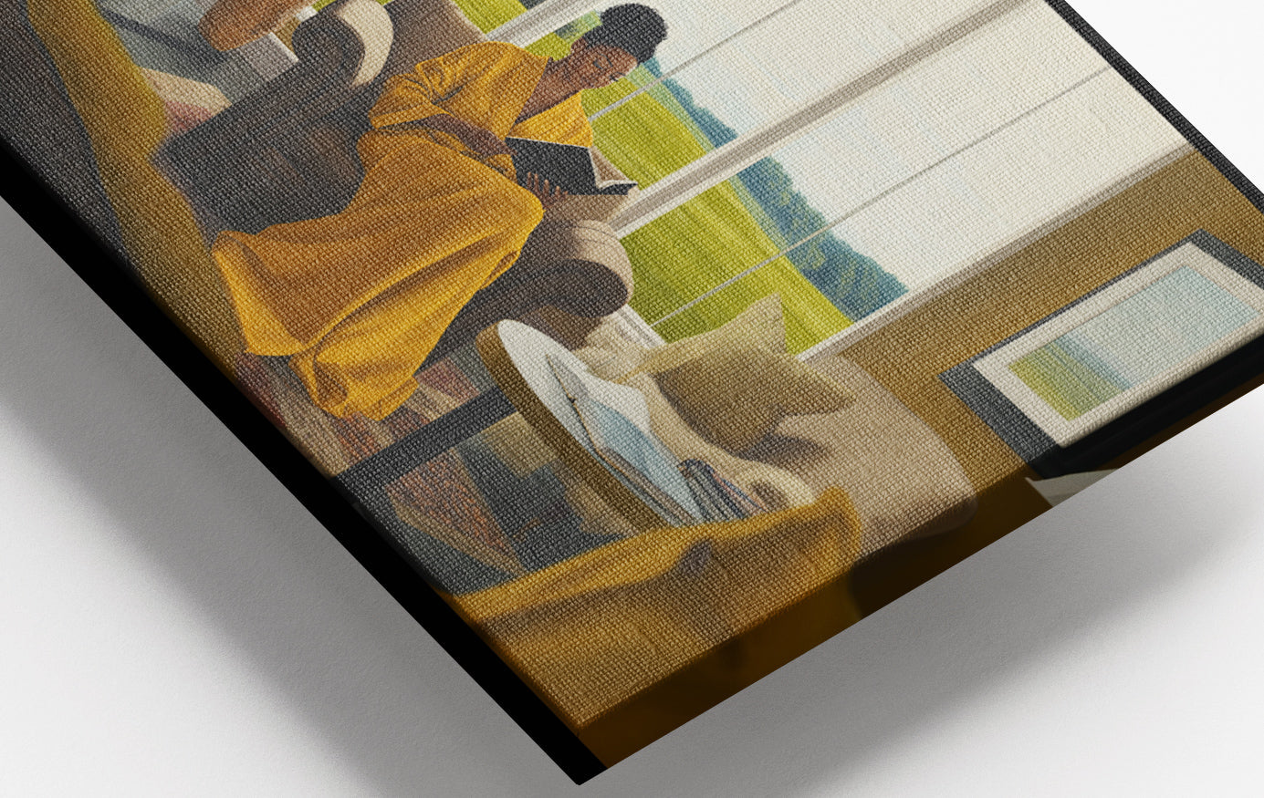 Close-up of Black Woman Reading by Fireplace African American wall art detail