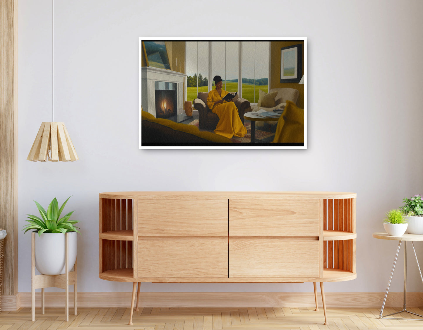Alternate view of Black Woman Reading by Fireplace African American wall art canvas print
