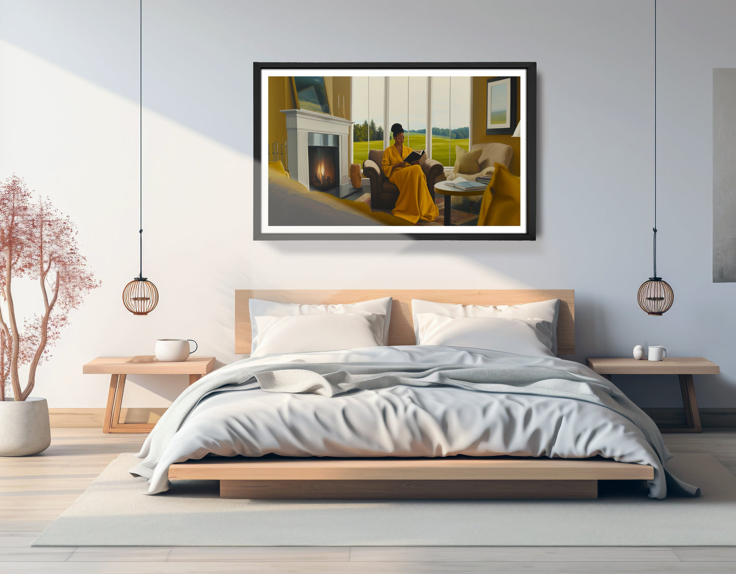 Black Woman Reading by Fireplace African American wall art view 69