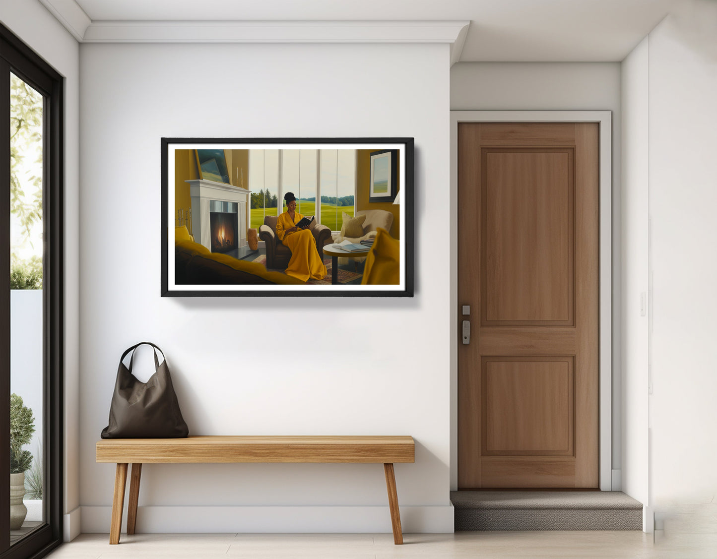 Black Woman Reading by Fireplace African American wall art view 71