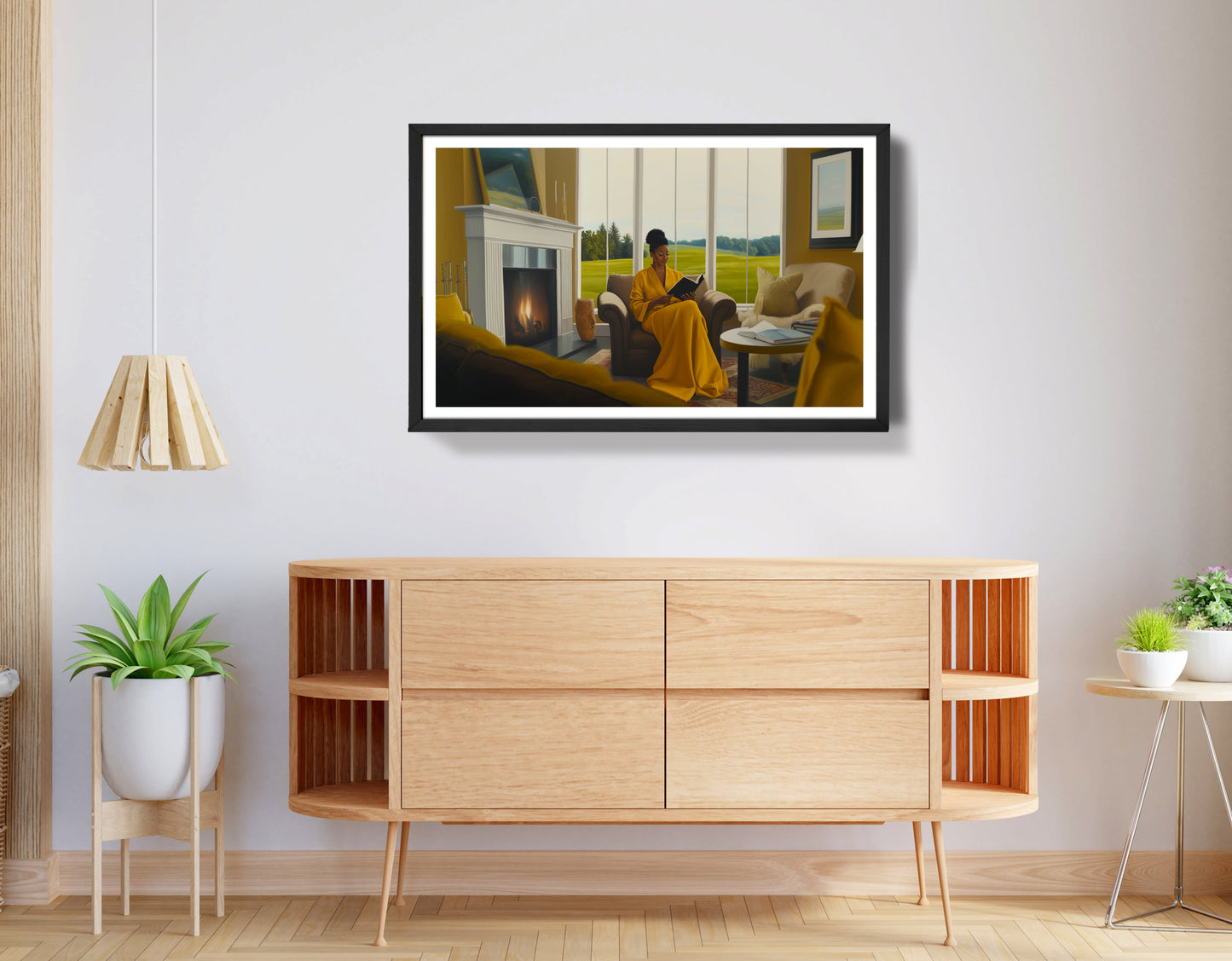 Black Woman Reading by Fireplace African American wall art view 68